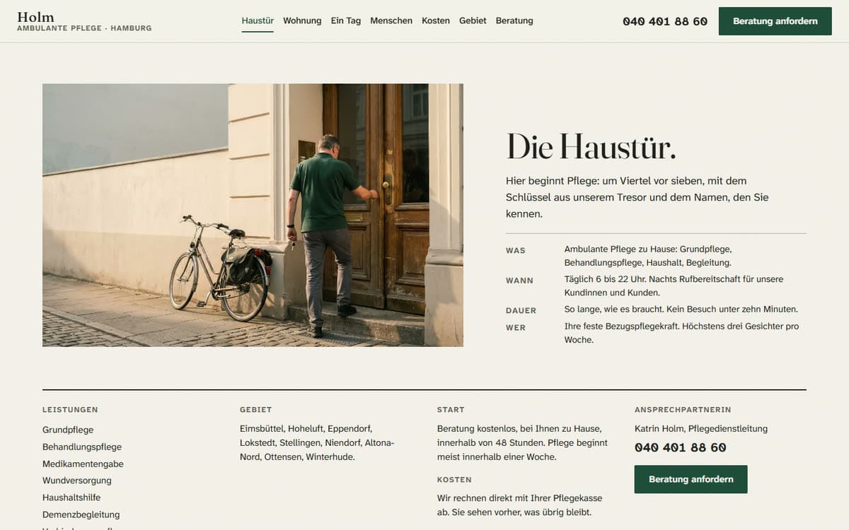 Startseite von HOLM Ambulante Pflege